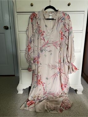 H&M Cream Floral Maxi Dress with Pink and Green Accents